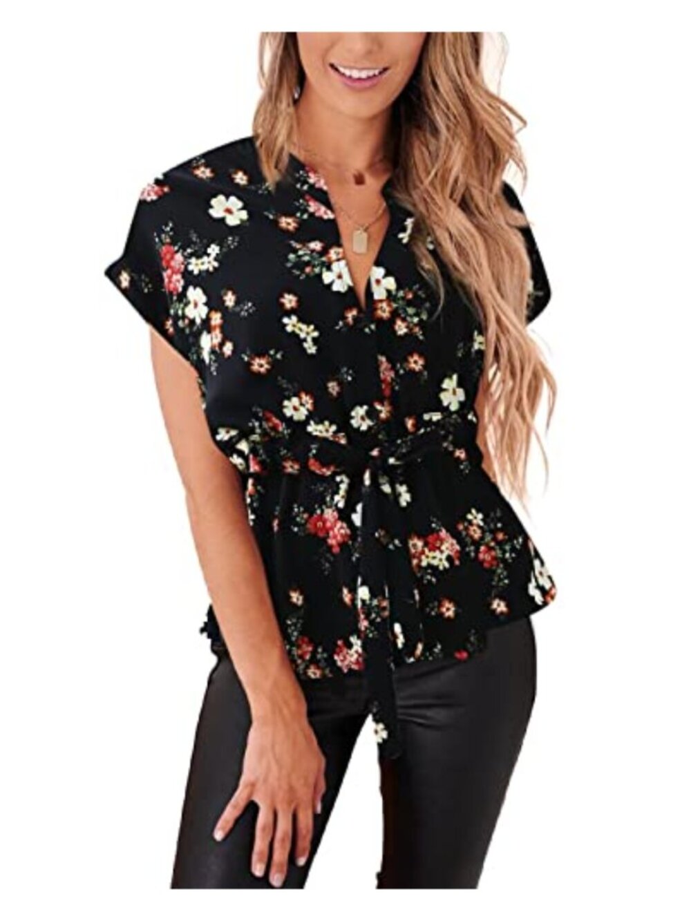 CiCiBird Women's Button Down Chiffon Peplum Blouse Short Sleeve Work Top